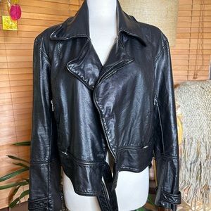 Free people Black Leather like moto style jacket
